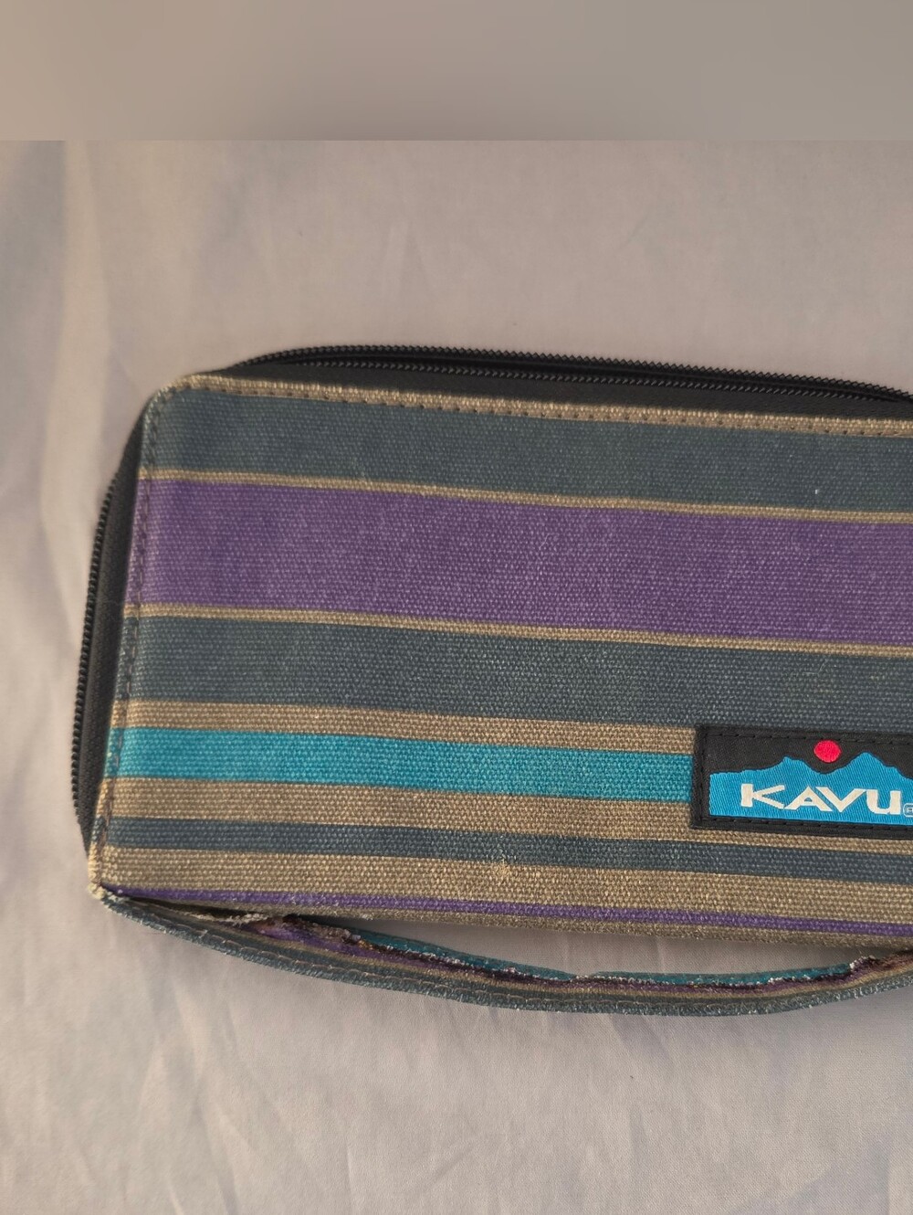 KAVU Purple & Teal Striped  Wristlet Pouch